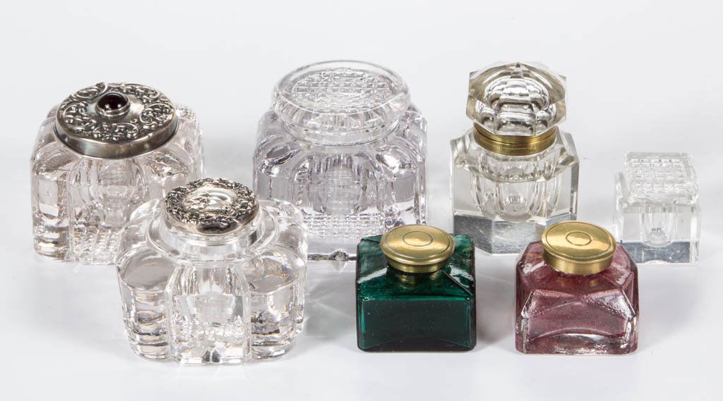 ASSORTED GLASS INKWELLS, LOT OF SEVEN (1 of 1)