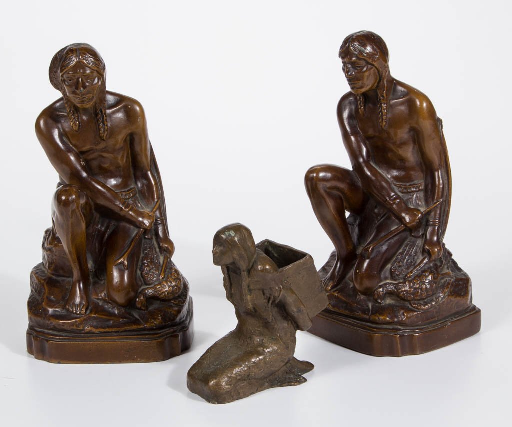 PAIR OF CAST-METAL NATIVE AMERICAN FIGURAL BOOKENDS (1 of 1)