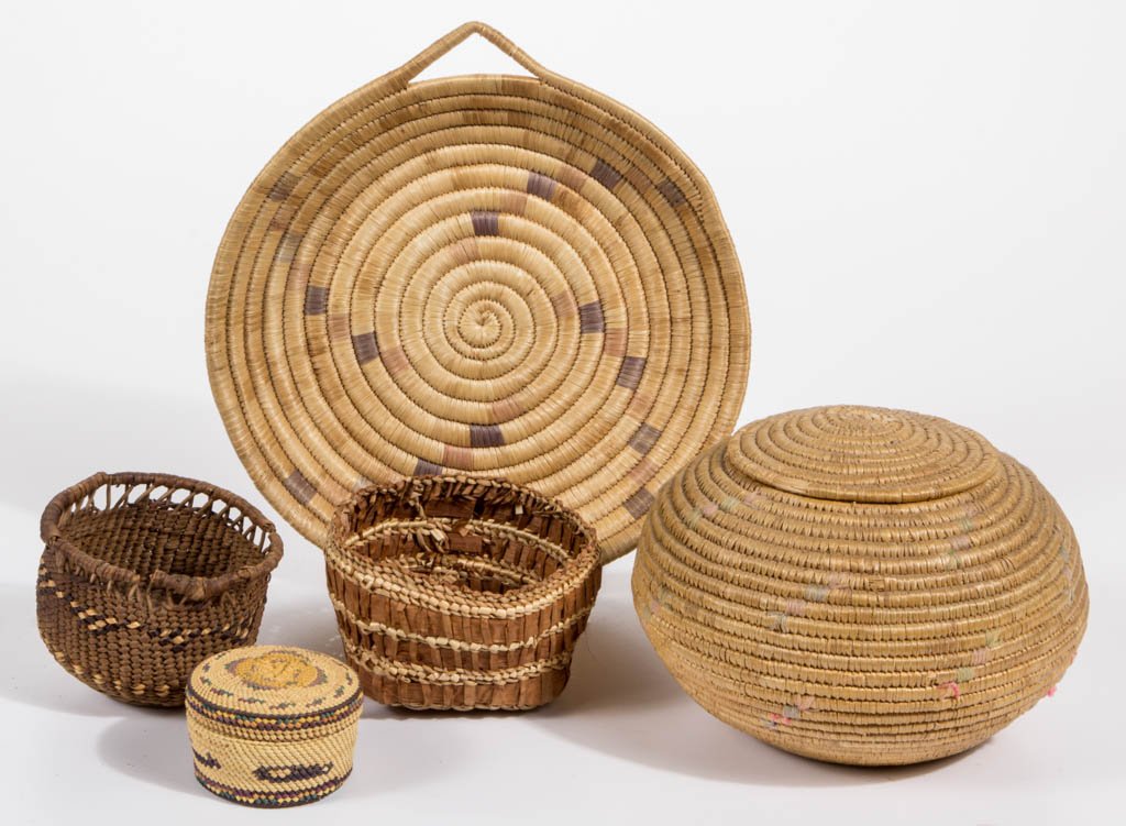 NATIVE AMERICAN ESKIMO WOVEN BASKETS, LOT OF FIVE (1 of 1)