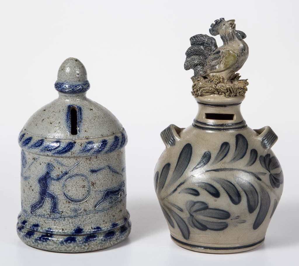 CONTEMPORARY AMERICAN STONEWARE MONEY BANKS, LOT OF TWO (1 of 1)