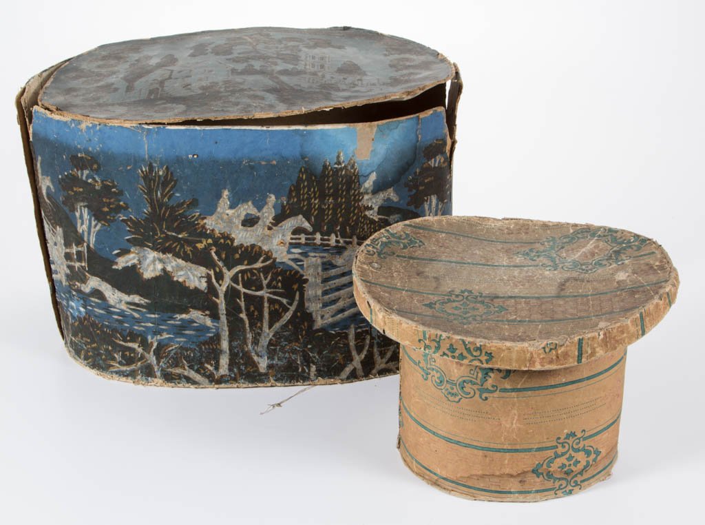 MID-ATLANTIC WALLPAPER-COVERED HAT BOXES, LOT OF TWO (1 of 2)