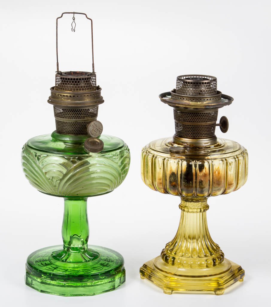 ALADDIN GLASS KEROSENE STAND LAMPS, LOT OF TWO (1 of 1)
