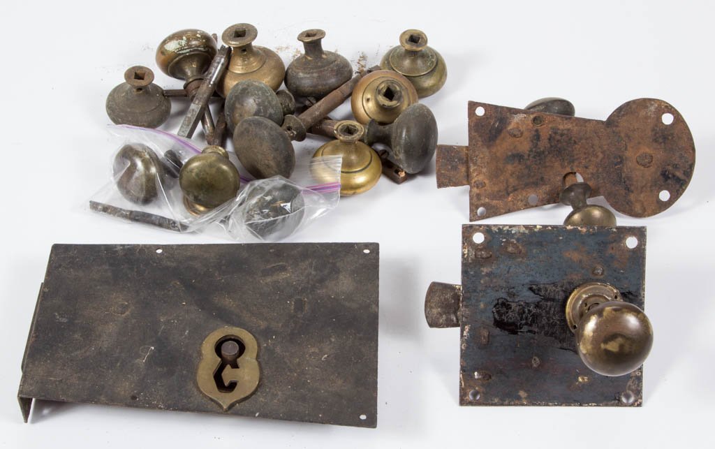 ASSORTED IRON AND BRASS LOCKS AND PARTS (1 of 2)