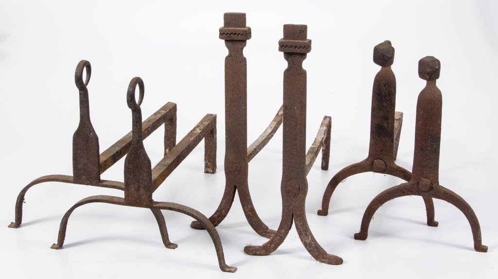 ASSORTED WROUGHT-IRON ANDIRONS, LOT OF THREE PAIR (1 of 1)