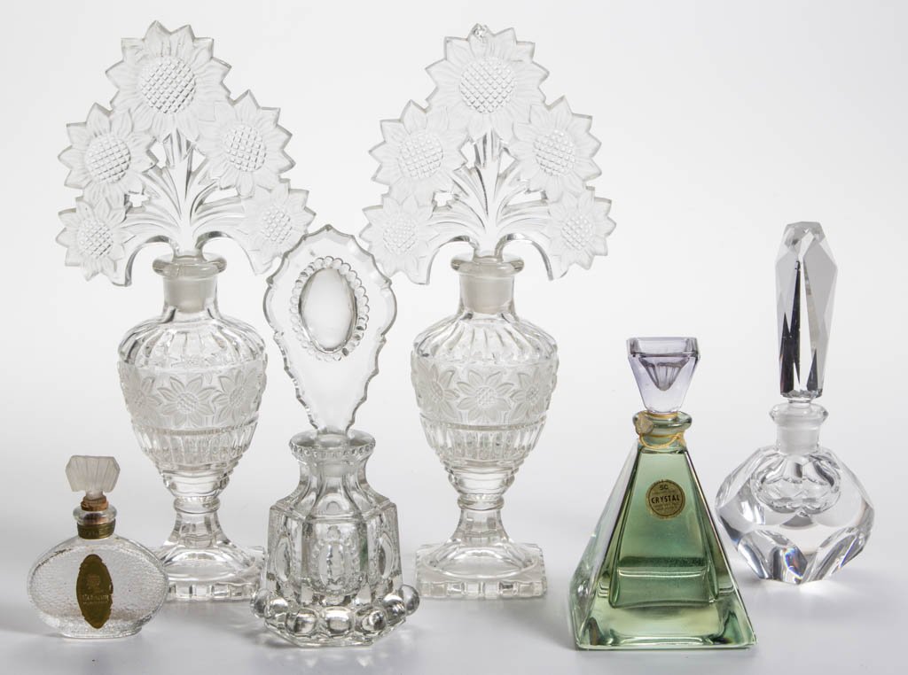 ASSORTED GLASS PERFUME BOTTLES, LOT OF SIX (1 of 1)