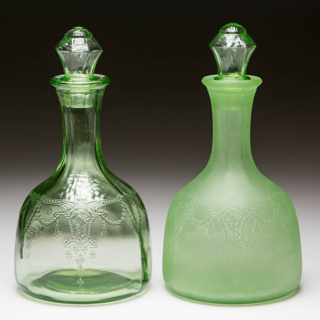 CAMEO DEPRESSION GLASS DECANTERS, LOT OF TWO (1 of 1)