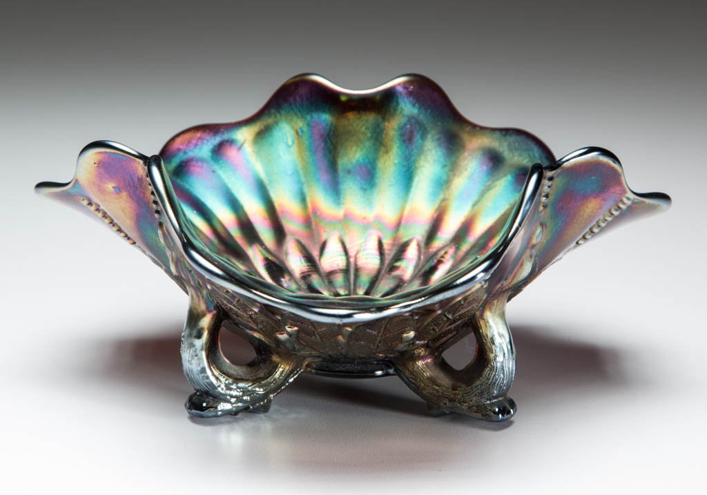 NORTHWOOD LEAF AND BEADS CARNIVAL GLASS COMPOTE (1 of 1)