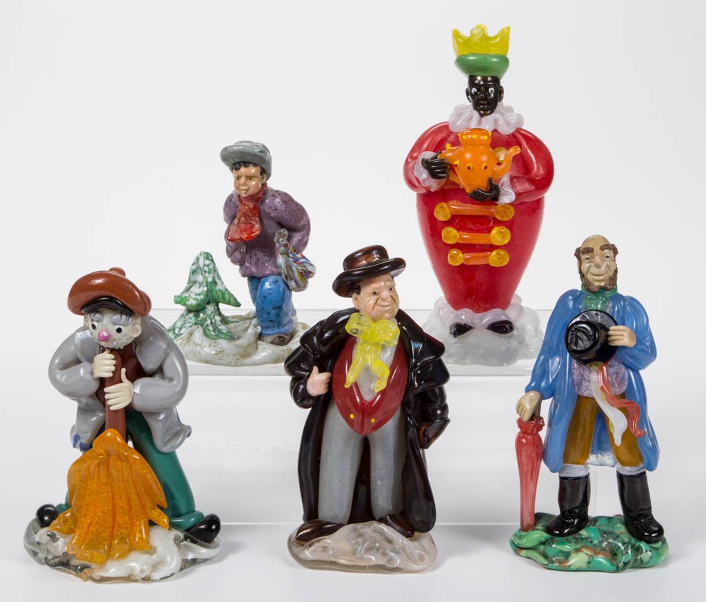 ASSORTED CZECH ART GLASS FIGURINES, LOT OF FIVE (1 of 1)