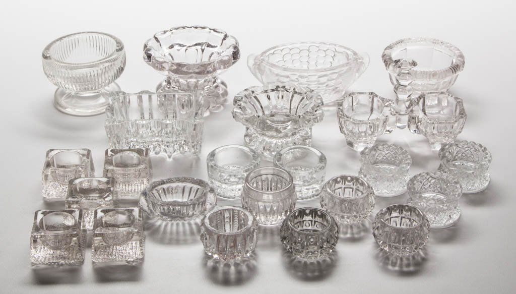 ASSORTED PRESSED GLASS OPEN SALTS, LOT OF 23 (1 of 1)