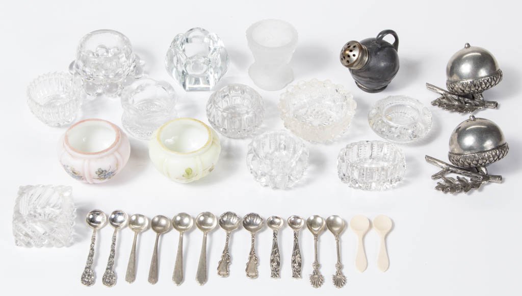 ASSORTED GLASS SALTS AND RELATED ARTICLES, LOT OF 30 (1 of 1)
