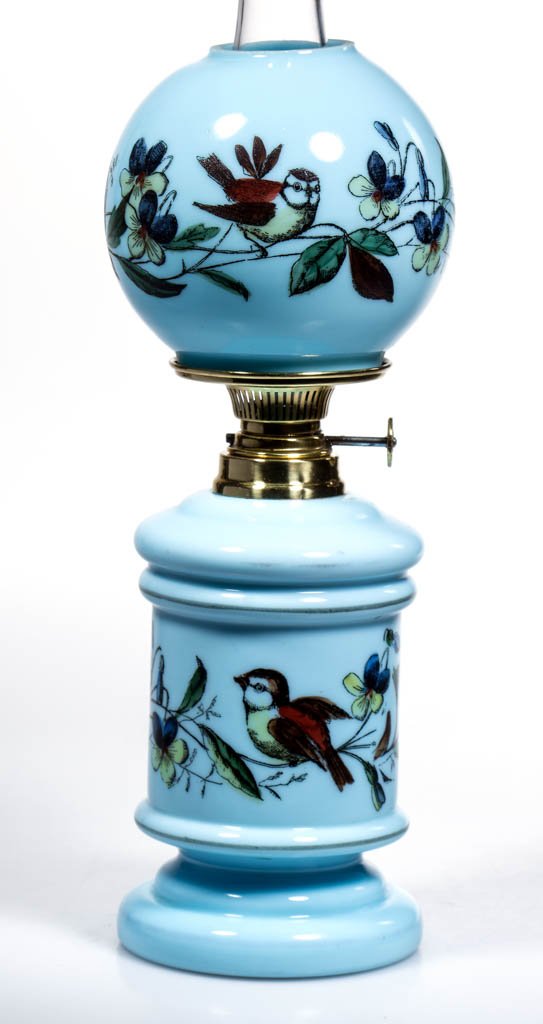 VICTORIAN DECORATED OPAQUE GLASS MINIATURE LAMP (1 of 1)