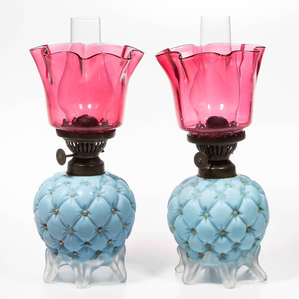 PAIR OF EMBOSSED QUILT MINIATURE LAMPS (1 of 1)