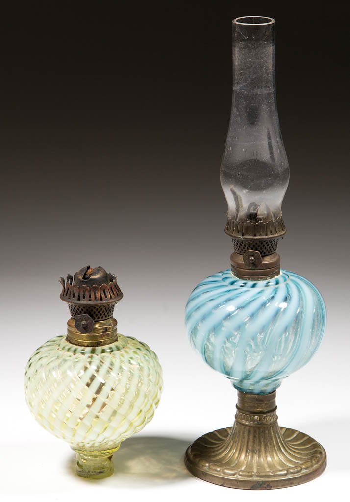 ASSORTED OPALESCENT SWIRL MINIATURE LAMPS, LOT OF TWO (1 of 1)