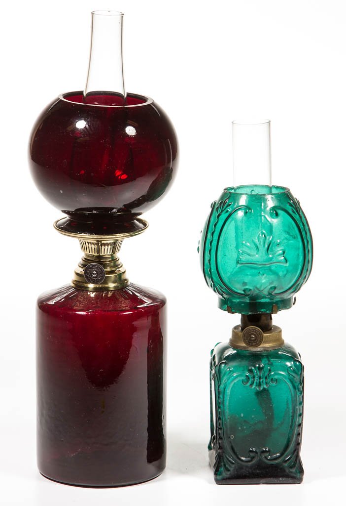 ASSORTED COLORED GLASS MINIATURE LAMPS, LOT OF TWO (1 of 1)