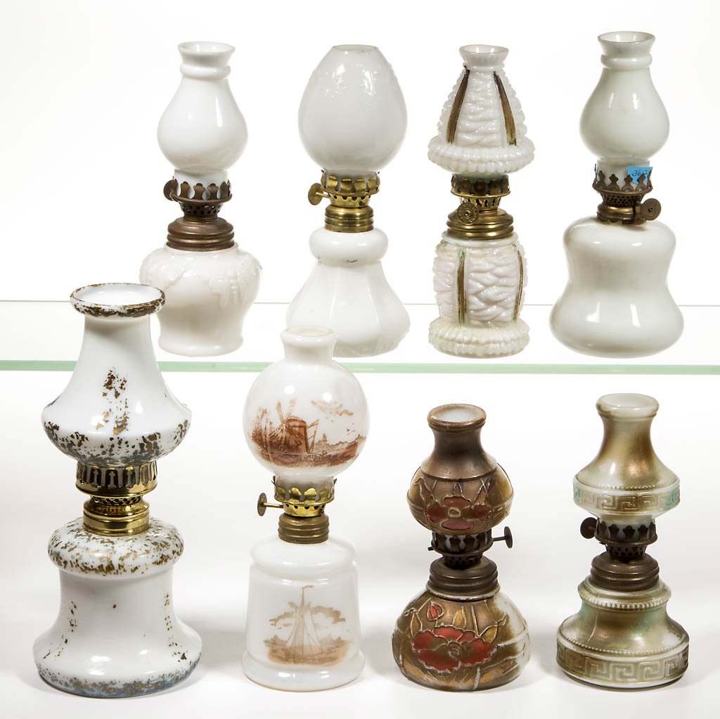 ASSORTED PATTERN MINIATURE LAMPS, LOT OF EIGHT (1 of 1)