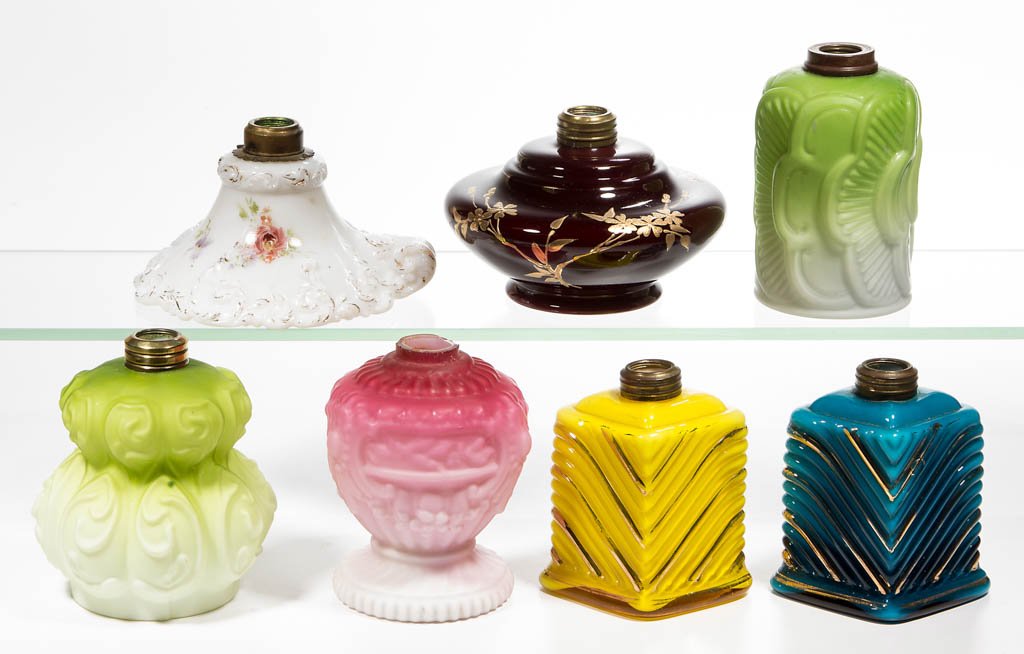 ASSORTED PATTERN MINIATURE LAMP BASES, LOT OF SEVEN (1 of 1)