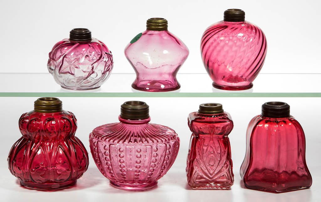 ASSORTED CRANBERRY GLASS MINIATURE LAMP BASES, LOT OF (1 of 1)