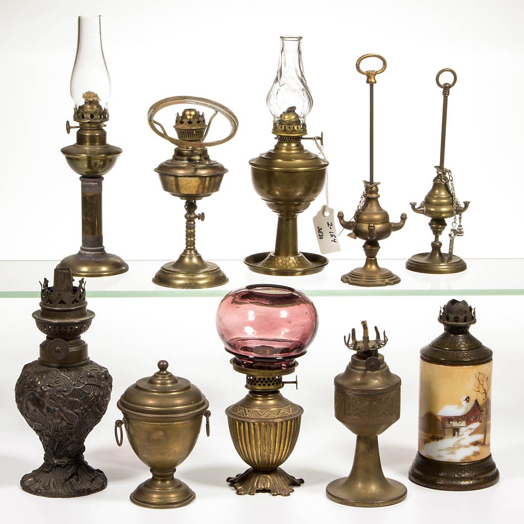 ASSORTED BRASS AND METAL MINIATURE LAMPS, LOT OF TEN (1 of 1)