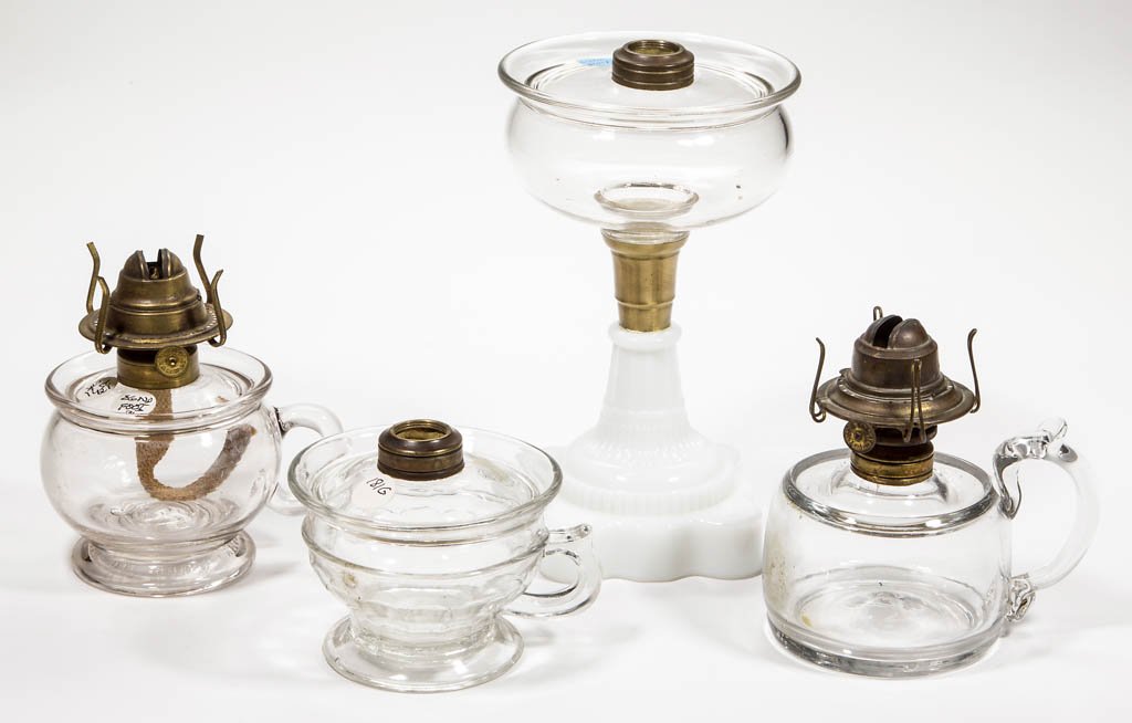 ASSORTED PATENTED OIL GUARD FONT KEROSENE LAMPS, LOT OF (1 of 1)