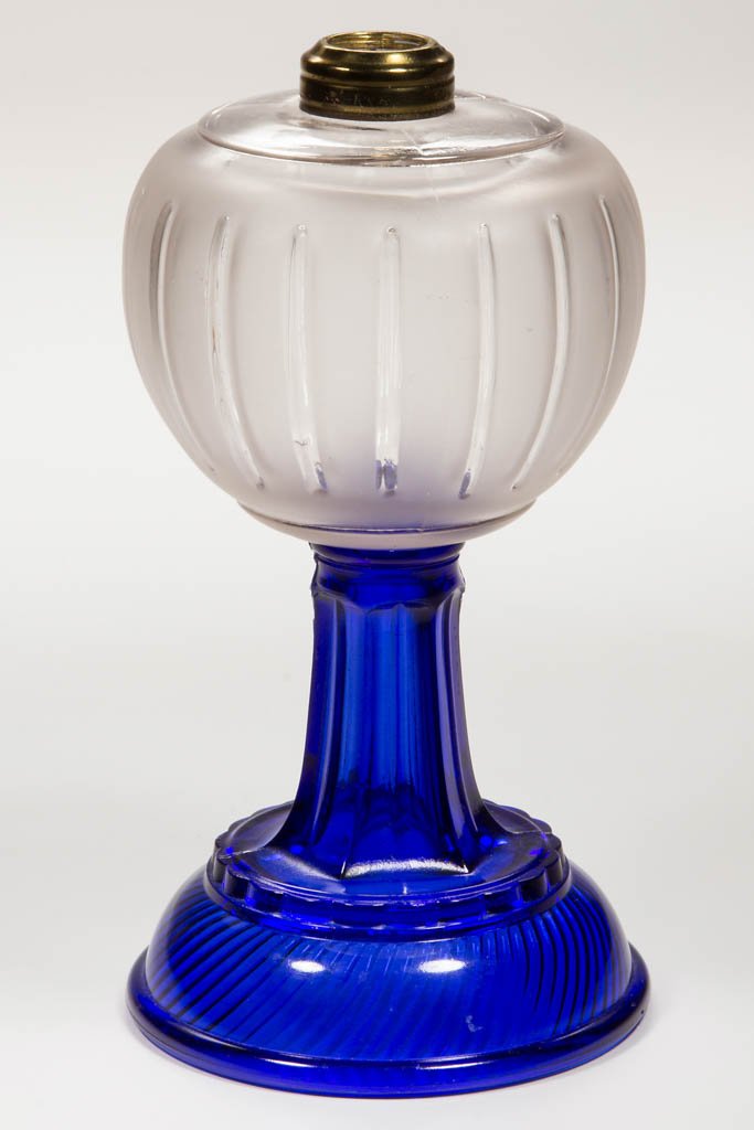 FROSTED WITH CLEAR BAR KEROSENE STAND LAMP (1 of 1)