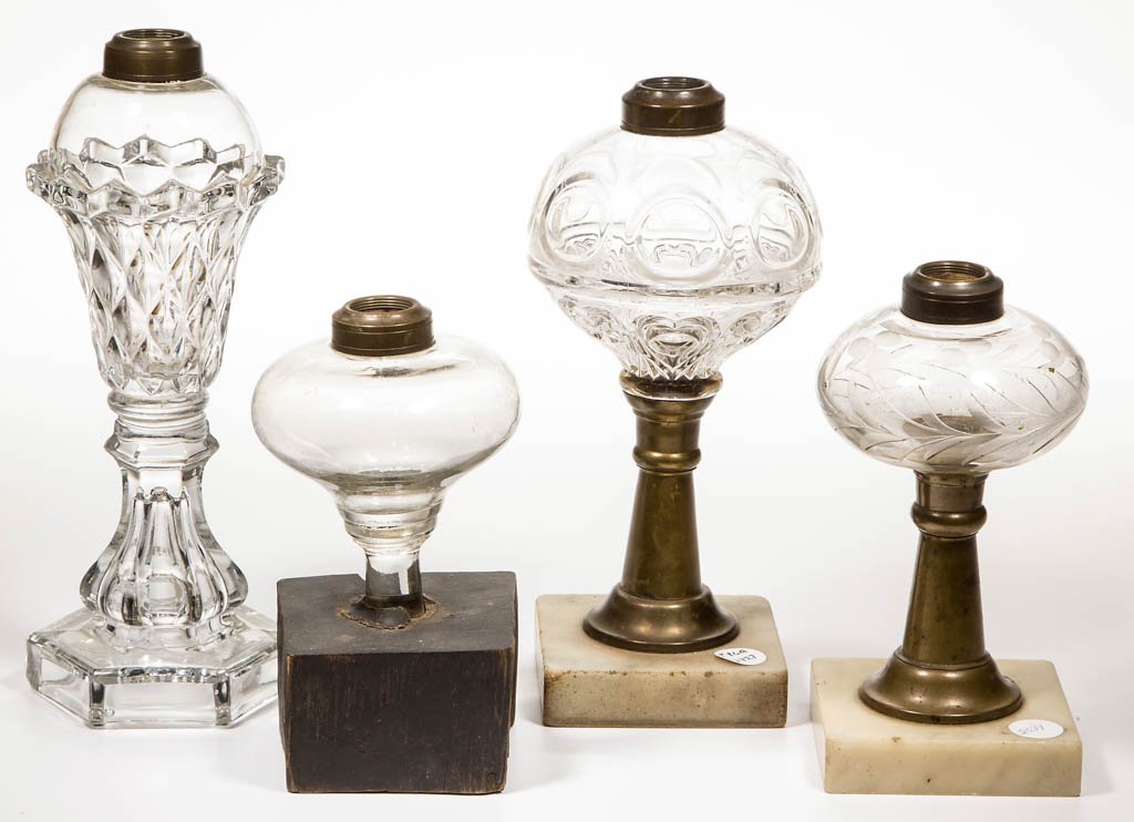 ASSORTED GLASS FLUID / KEROSENE STAND LAMPS, LOT OF (1 of 1)