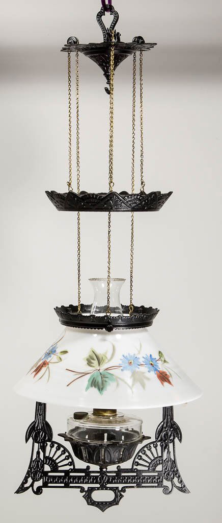 CAST-IRON EXTENSION KEROSENE HANGING LIBRARY LAMP (1 of 1)