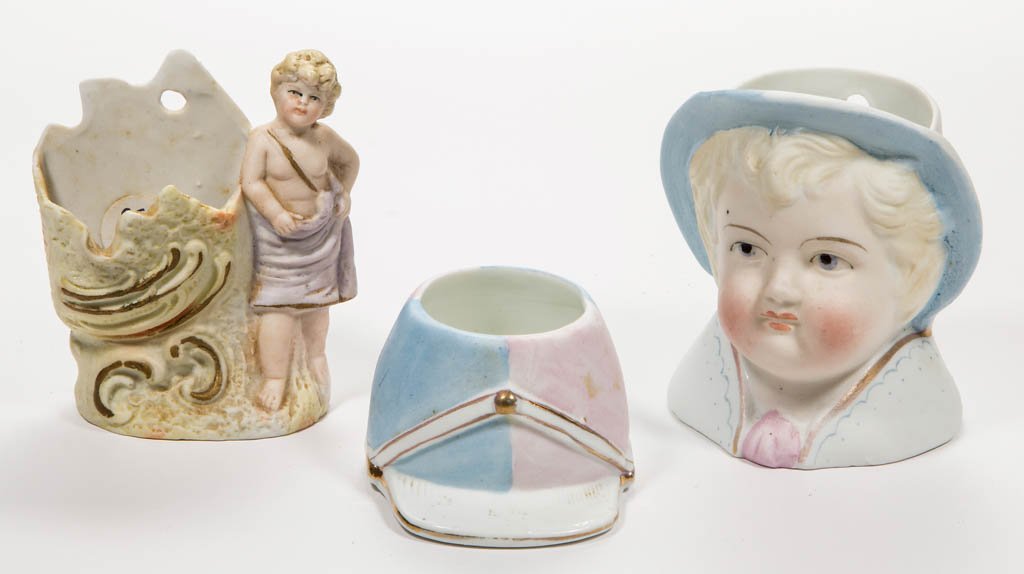 GERMAN BISQUE FIGURAL MATCH HOLDERS, LOT OF THREE (1 of 1)