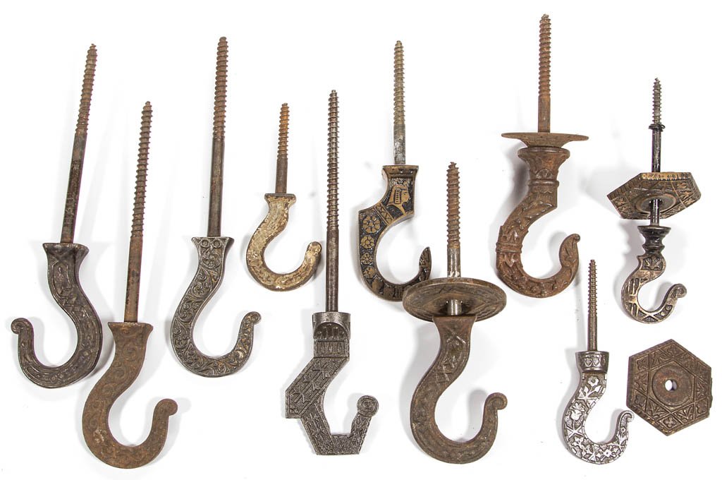 ASSORTED CAST-IRON CEILING HOOKS, LOT OF TEN (1 of 1)