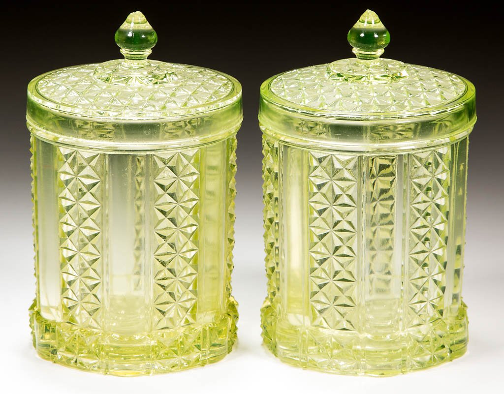 HEAVY PANELLED FINECUT JAM JARS, LOT OF TWO (1 of 1)