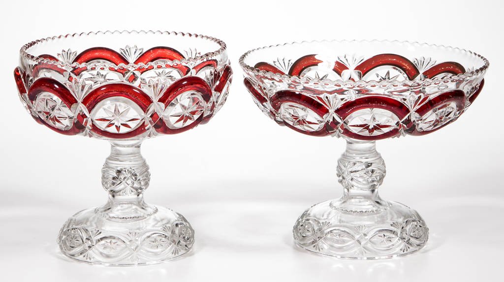 BRITANNIC - RUBY-STAINED OPEN COMPOTES, LOT OF TWO (1 of 1)