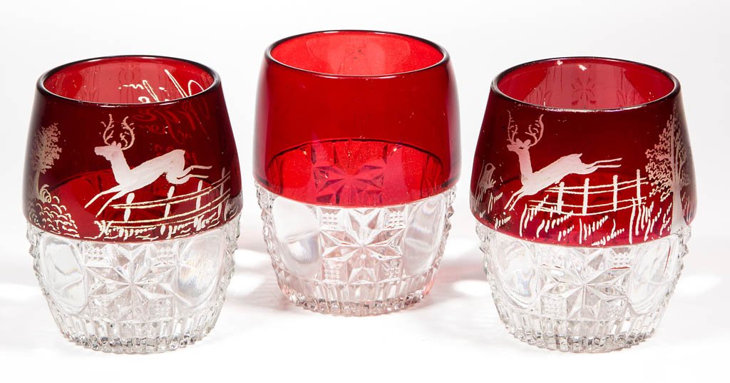 LENS AND STAR - RUBY-STAINED TUMBLERS, LOT OF THREE (1 of 1)