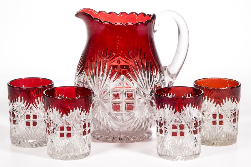 MAJESTIC (OMN) - RUBY-STAINED FIVE-PIECE WATER SET (1 of 1)