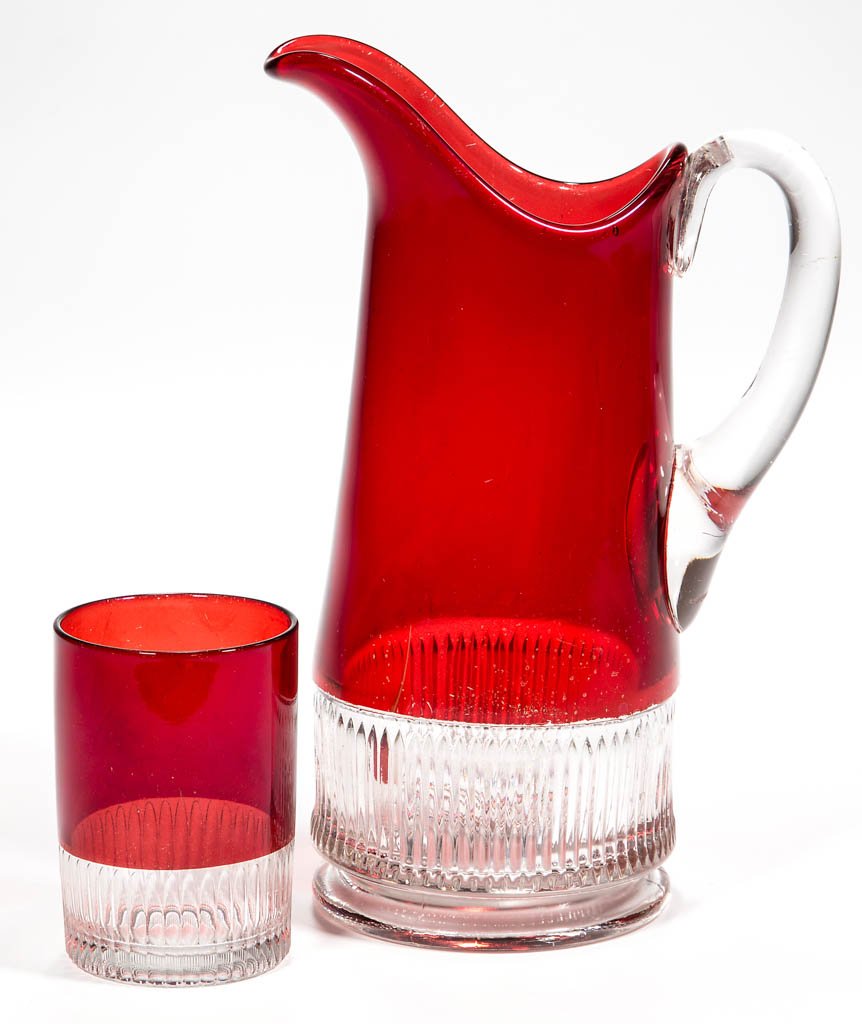 MCKEE NO. 6 - RUBY-STAINED WATER PITCHER AND TUMBLER (1 of 1)