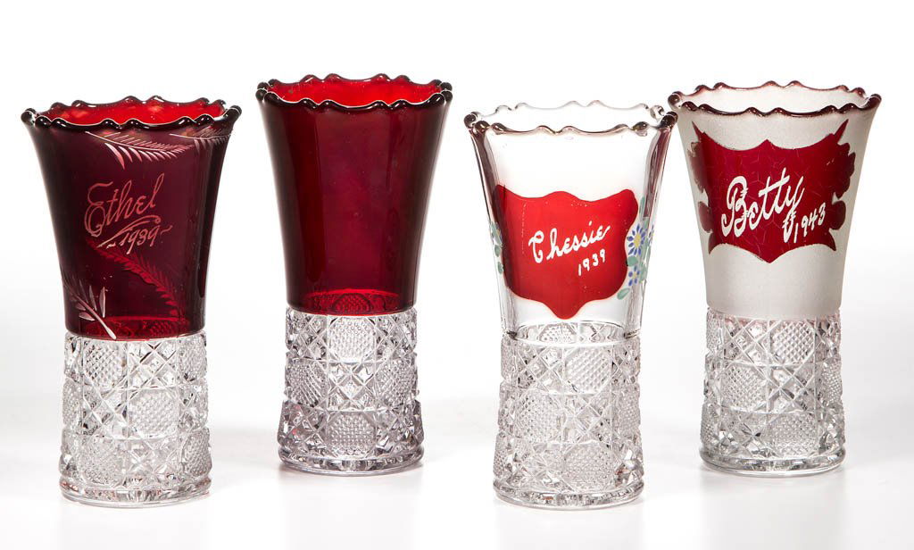 MCKEE NO. 98 / ENGLISH CANE - RUBY-STAINED VASES, LOT (1 of 1)