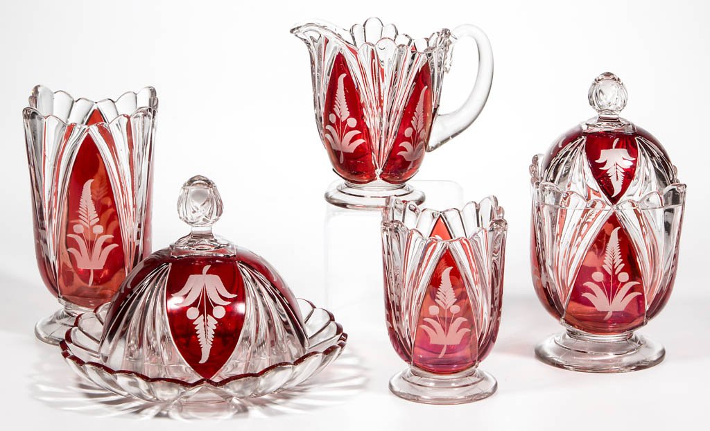 MILLARD - RUBY-STAINED FIVE-PIECE TABLE SET (1 of 1)