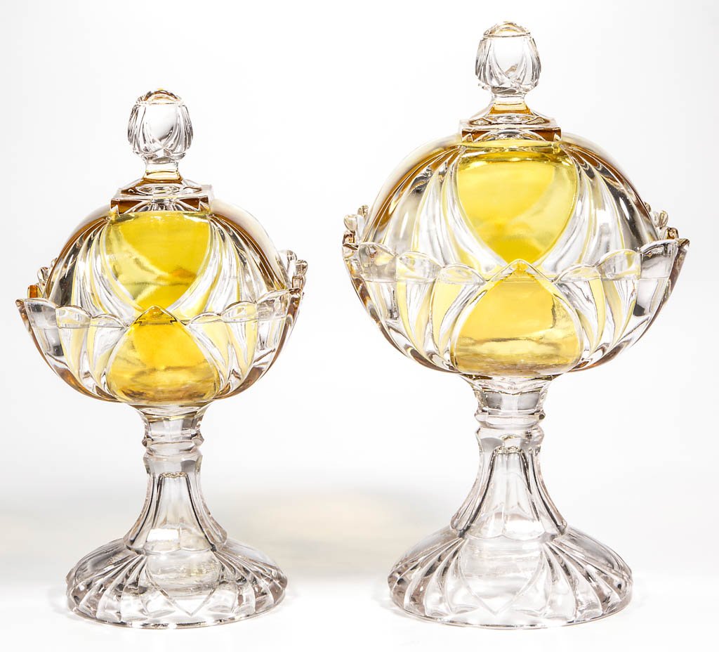 MILLARD - AMBER-STAINED COVERED COMPOTES, LOT OF TWO (1 of 1)