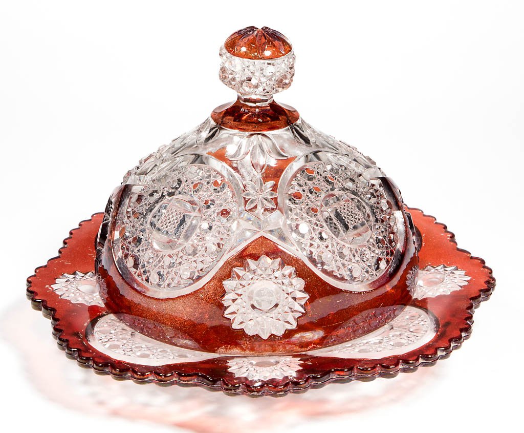 NAVAJO - RUBY-STAINED BUTTER DISH (1 of 1)