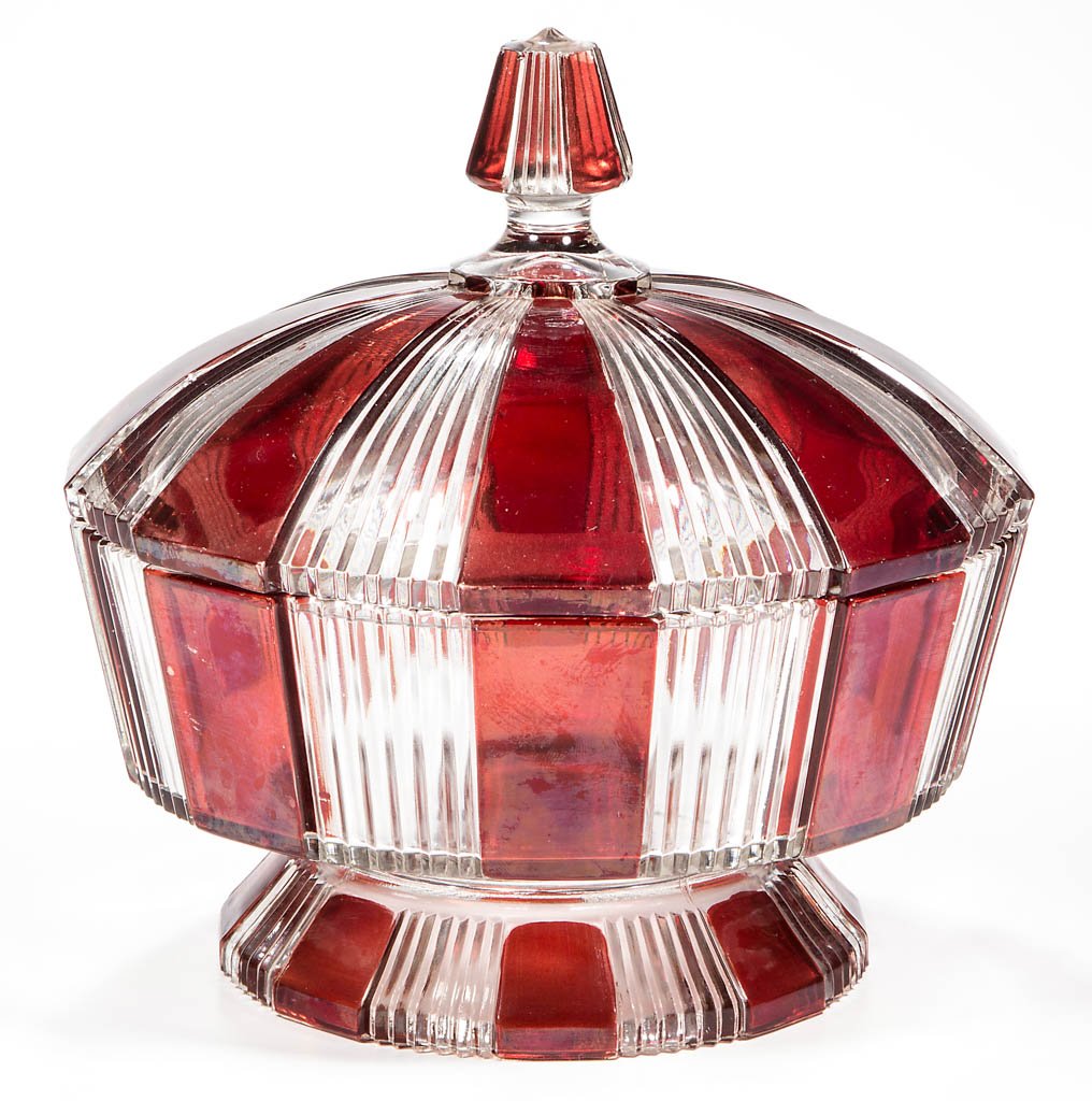 PLEATING - RUBY-STAINED COVERED BOWL (1 of 1)