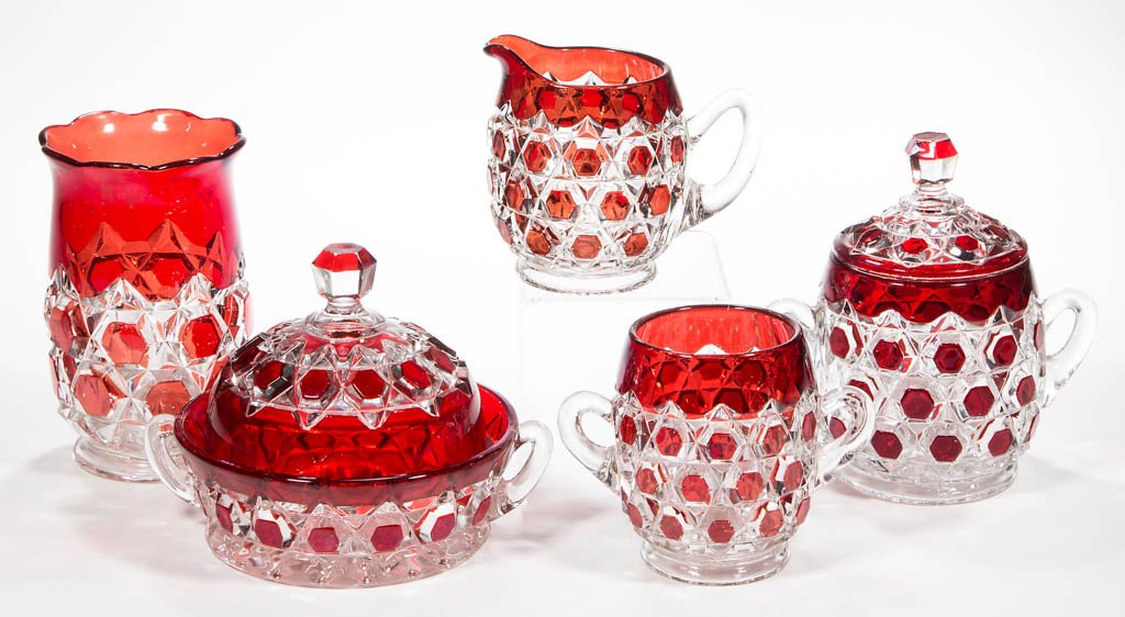 RED BLOCK - RUBY-STAINED FIVE-PIECE TABLE SET (1 of 1)