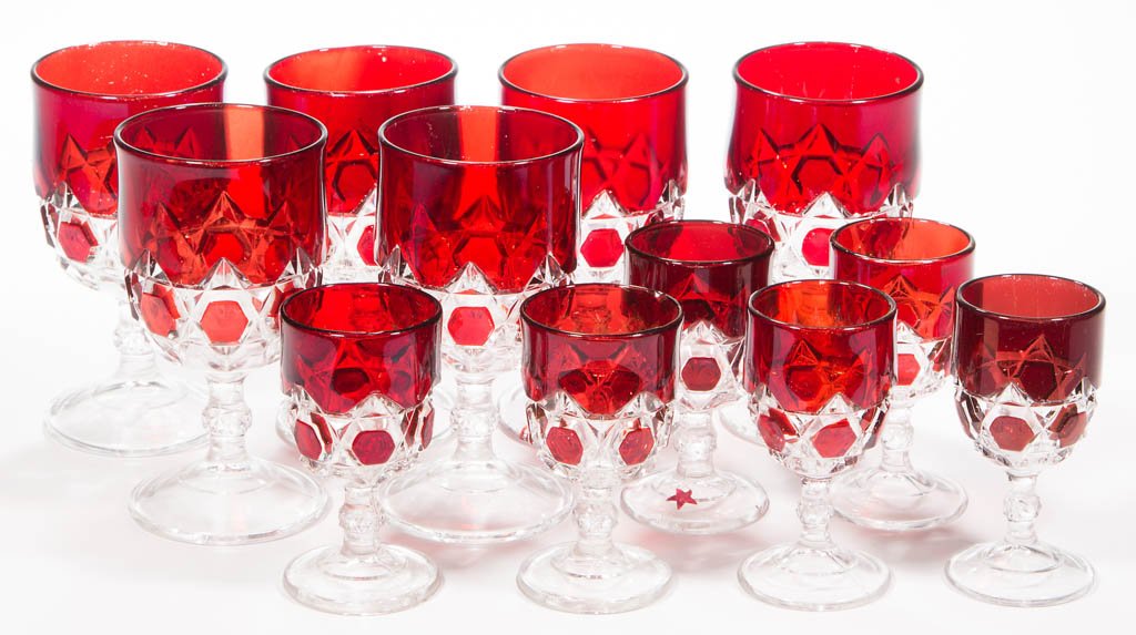 RED BLOCK - RUBY-STAINED DRINKING ARTICLES, LOT OF 12 (1 of 1)