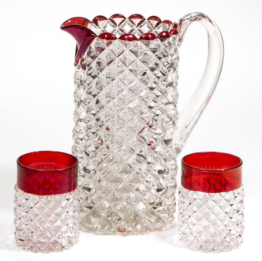ROANOKE - RUBY-STAINED THREE-PIECE WATER SET (1 of 1)
