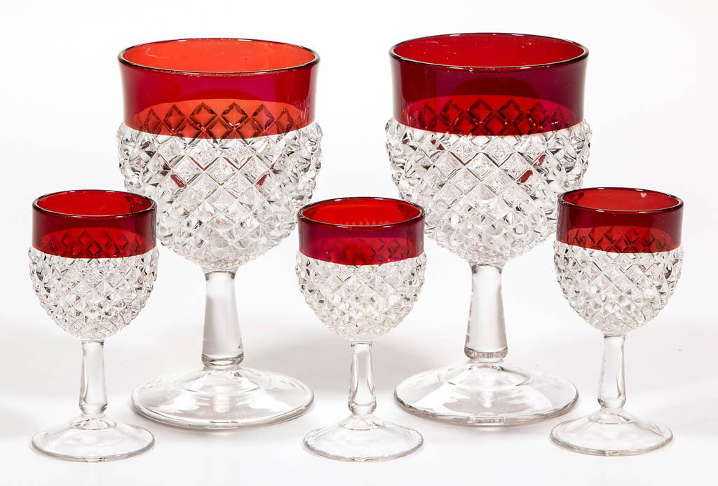 ROANOKE - RUBY-STAINED DRINKING ARTICLES, LOT OF FIVE (1 of 1)