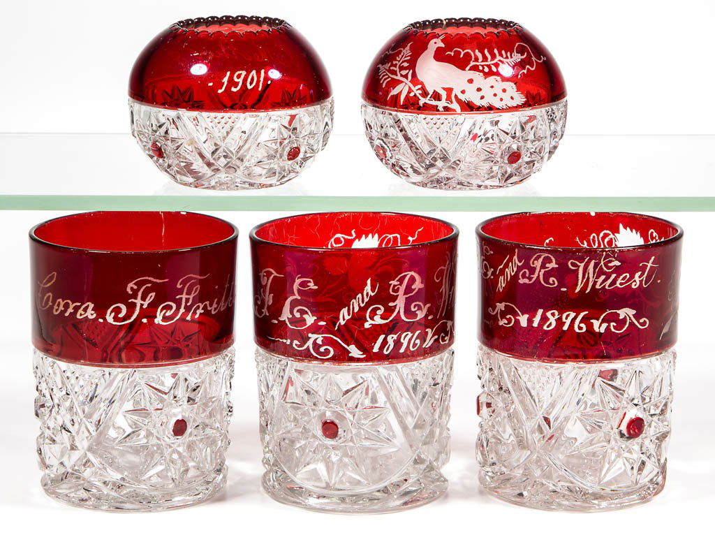 ROBINSON'S PURITAN - RUBY-STAINED ARTICLES, LOT OF FIVE (1 of 1)