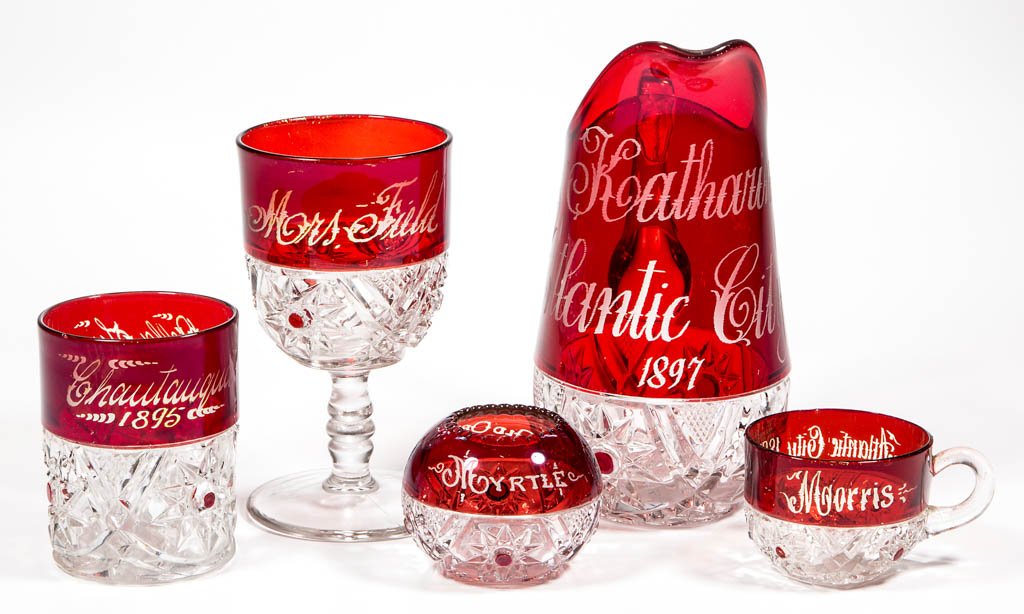 ROBINSON'S PURITAN - RUBY-STAINED ARTICLES, LOT OF FIVE (1 of 1)