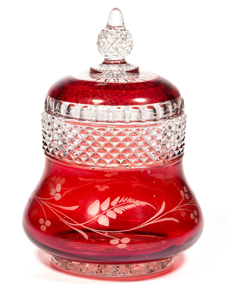 SUPERIOR - RUBY-STAINED COVERED SUGAR BOWL (1 of 1)