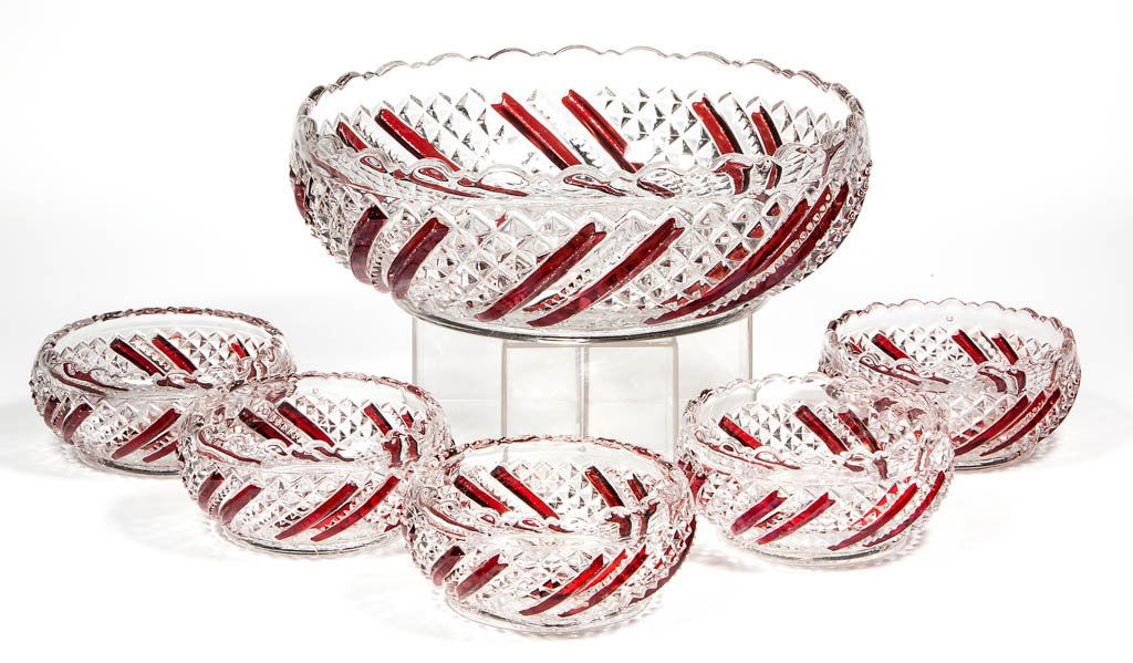 SWIRL AND DIAMOND - RUBY-STAINED SIX-PIECE BERRY SET (1 of 1)