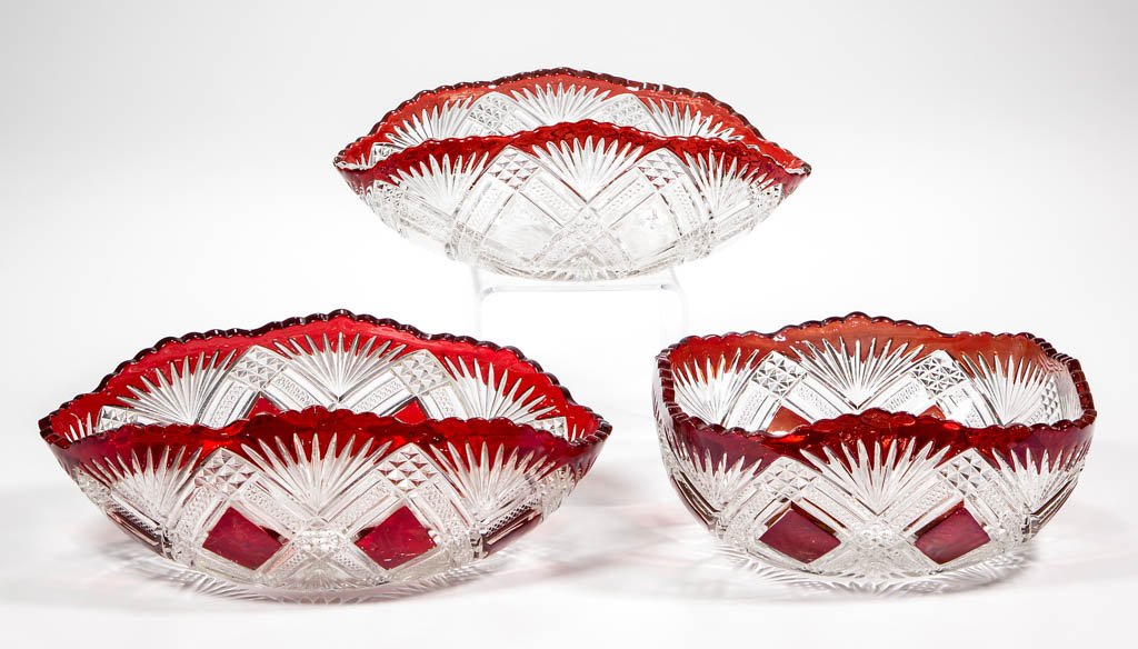 TACOMA (OMN) - RUBY-STAINED BOWLS, LOT OF THREE (1 of 1)