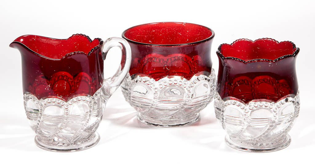 WAY'S BEADED SWIRL - RUBY-STAINED TABLE ARTICLES, LOT (1 of 1)