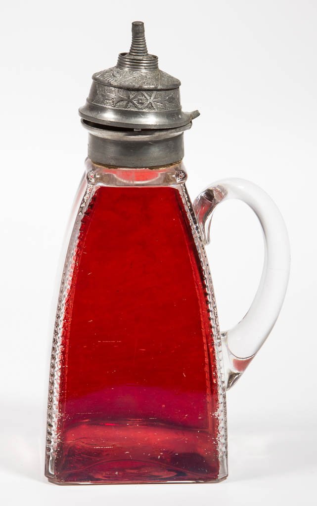 ZIPPERED CORNER - RUBY-STAINED SYRUP PITCHER (1 of 1)