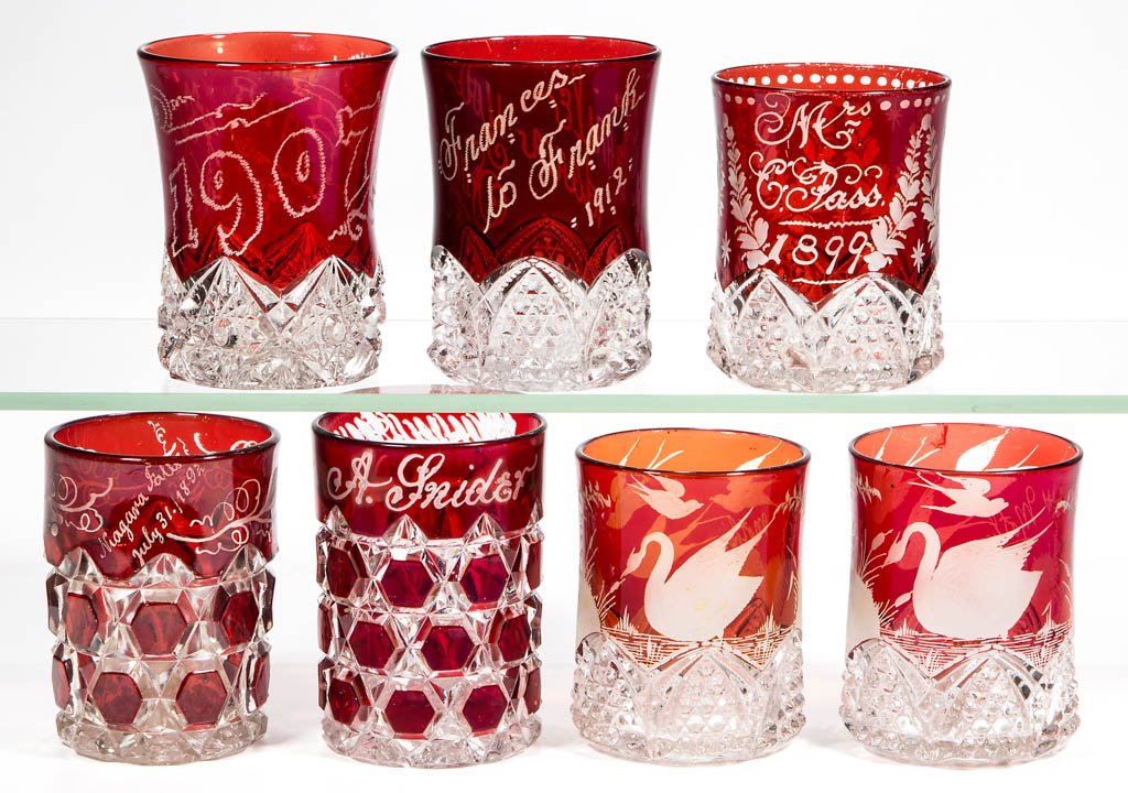 ASSORTED EAPG - RUBY-STAINED TUMBLERS, LOT OF SEVEN (1 of 1)